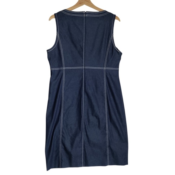 Ann Klein Vintage-Style Dark Wash Denim Sheath Dress with Contrast Stitching 14 - Picture 2 of 7